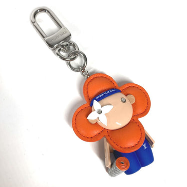 LOUIS VUITTON key ring M01198 Metal / leather Orange Bag charm Vivienne Jim Women Used Authentic
